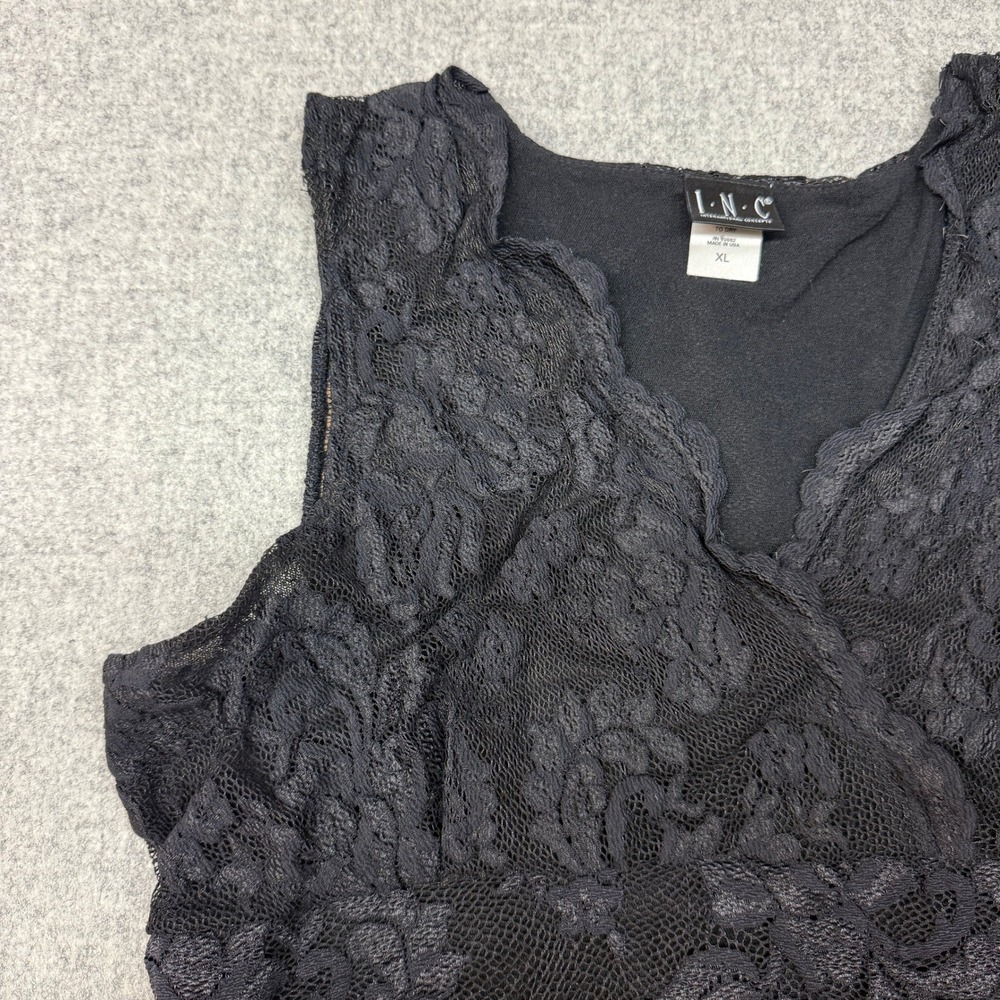 INC International Concepts | Lace Sleeveless Top | XL | Black | Floral Surplice - Picture 6 of 9